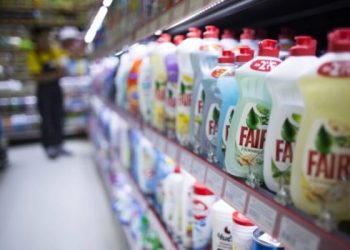 Foreign-branded detergents are seen on the shelves of a hardware store in Moscow, Russia, Tuesday, Aug. 25, 2015. Russian authorities have begun to remove foreign brands of detergent and washing powder from stores, claiming that they pose health risks. The Consumer Protection Agency said in a statement on Tuesday that recent inspections of selected goods by top foreign brands such as Colgate-Palmolive and Procter & Gamble have found high levels of toxic ingredients. (AP Photo/Alexander Zemlianichenko)