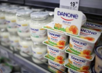 Danone Yogurt. A Perekrestok supermarket, operated by X5 Retail Group NV, in Moscow, Russia, February 8, 2017.
