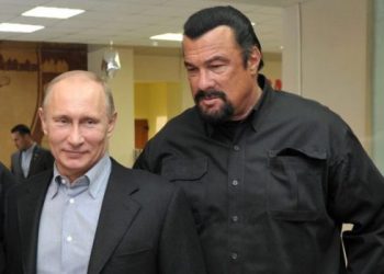 Russia's President Vladimir Putin and American action movie actor Steven Seagal visited a newly built wrestling school in Moscow in 2013.