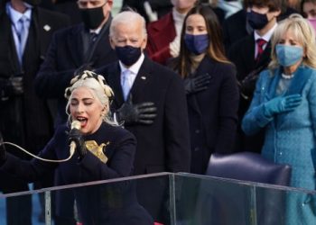 Lady Gaga sings the National Anthem during the inauguration of Joe Biden as the 46th President of the United States on the West Front of the U.S. Capitol in Washington, U.S., January 20, 2021. REUTERS/Kevin Lamarque